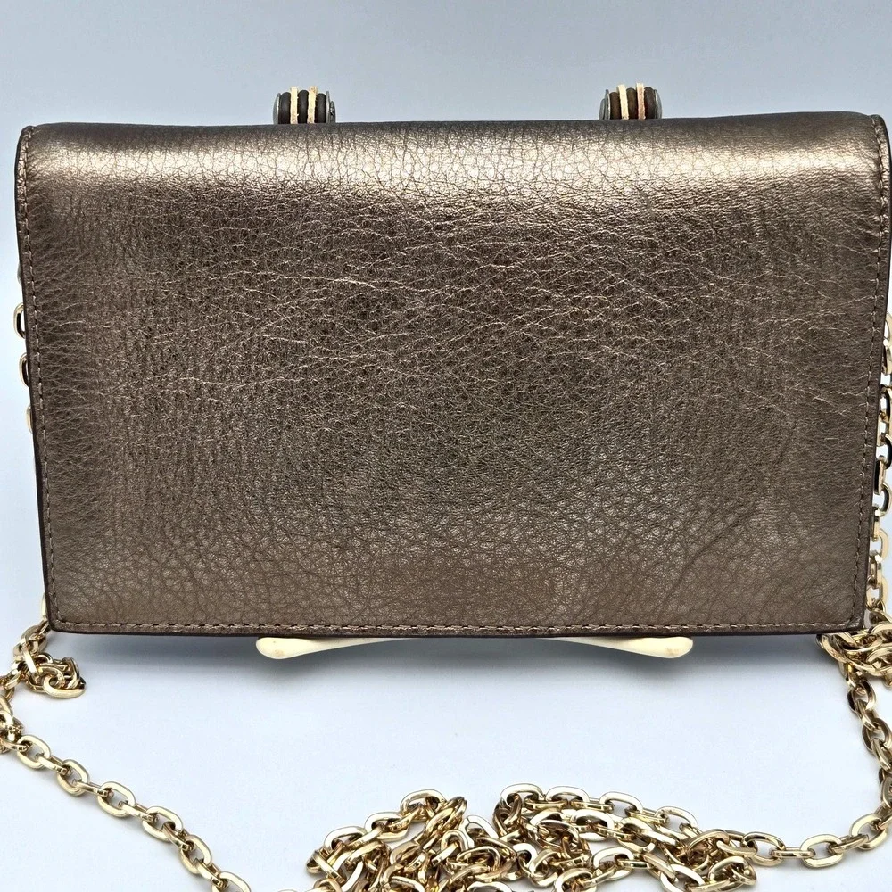 Coach Gold Metallic‎ Leather Clutch Purse Bag Chain Strap Cocktail Party Dressy